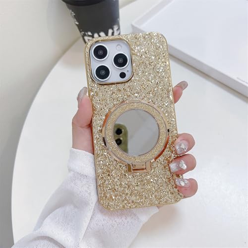 Étui de support de miroir de maquillage magnétique iPhone 14 Plus charge sans fil or