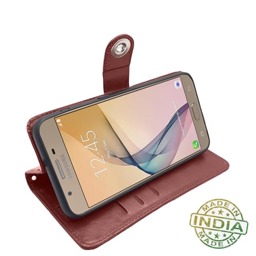 Image of Pikkme Samsung Galaxy J7 Prime Flip Cover Leather Finish | Inside TPU with Card Pockets | Wallet Stand and Shock Proof | Complete Protection Flip Case (Button Brown)