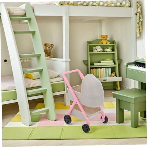 YARNOW Miniatur Puppenwagen Realistische Babykutsche aus Stabilem Kunststoff Geeignet für Puppenhaus Dekoration und Rollenspiele Grauer Puppenwagen Modellwagen – Bild 7
