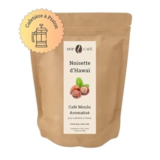 HOP CAFÉ – Café Moulu pour Cafetière à Piston – Aromatisé Noisette d’Hawaï – 100 % Arabica – 250 g