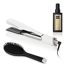 ghd Duet Style Essentials Power Trio Duet 2-in-1 Hot Air Hair Styler White, Sleek Talker Wet to Sleek Hair Styling Oil 3.2 fl. Oz., and Oval Detangling Dressing Hair Brush Black