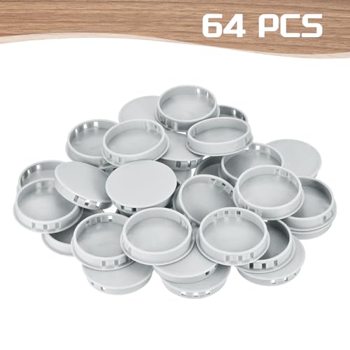 Image of MECCANIXITY 64PCS 55mm(2 3 /16 inch) Light Gray Plastic Hole Plugs, Flush Type Panel Hole Plugs Insert End Caps for Locking Hole Tubes Furniture Cabinet