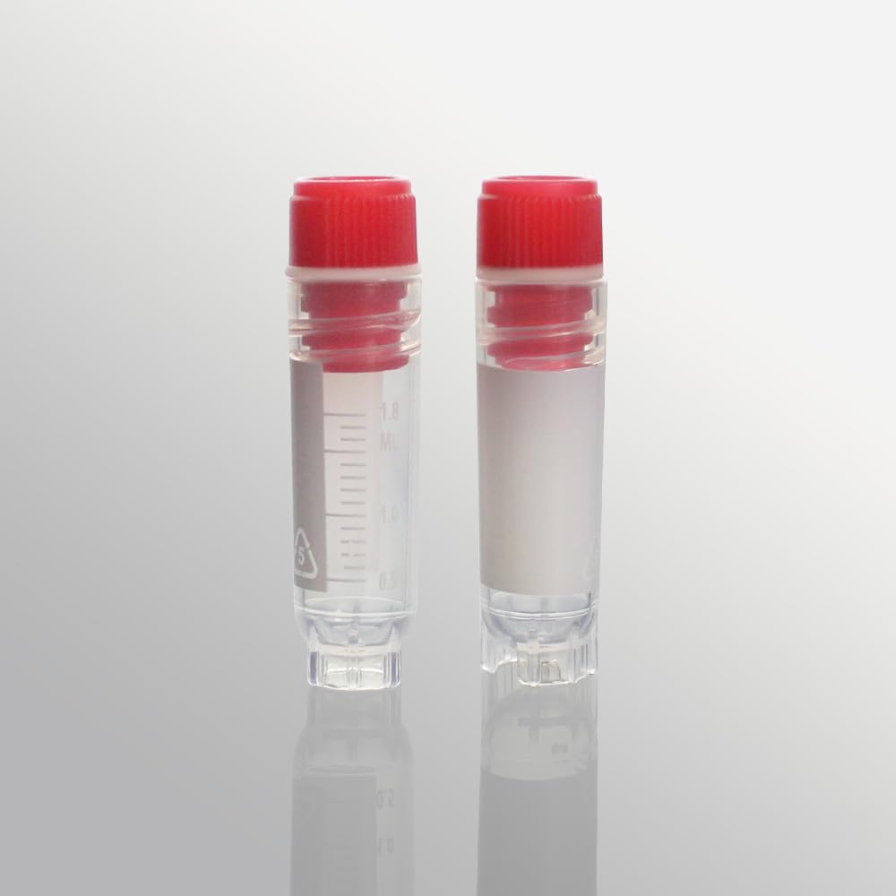 Kryotuben mit Schrauben, 1 ml, transparent mit rotem Deckel, für Kryokonservierung und Probenlagerung, 50 Stück pro Packung (CV-002-200-IN 2,0 ml