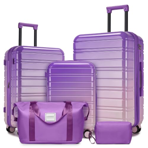 Image of LARVENDER Luggage Sets 5 Piece, PC+ABS Expandable Suitcases with Wheels | Suitcase Set for Women and Men|Checked Luggage|Carry On Luggage|Hardside Lightweight|Lavender Blush