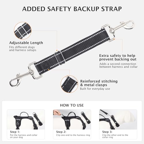 IEUUMLER No Pull Dog Harness, Reflective Front Clip Vest with Leash,Safety Belt and Backup Safety Strap, Adjustable Easy Control Handle,Air Tag Dog Collar for Small Medium Large Dogs EU021 (Black, S) - Image 6
