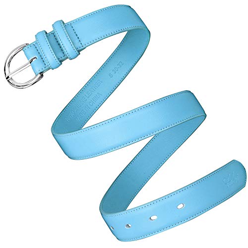 Falari Women Genuine Leather Belt Fashion Dress Belt With Single Prong Buckle 6028 Lightblue S #TOP2