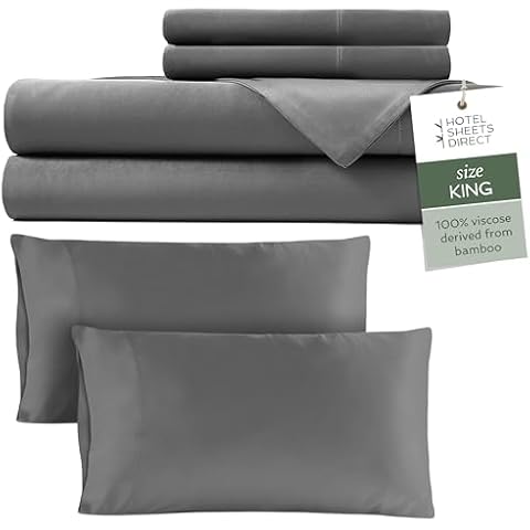 Hotel Sheets Direct 100% Viscose Derived from Bamboo Sheets with 2 Extra Pillowcases - Cooling Luxury King Size Bed Sheets + Pillowcases - Dark Grey Cover