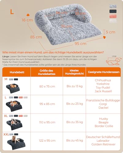 Feandrea FluffyHug Hundebett Plüsch, Hundedecke Sofa, Sofaschutz Hund, Hundekissen, Größe L, für mittelgroße Hunde, 95 x 85 x 16 cm, Ombré-Grau PGW222G01