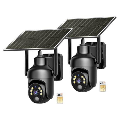 Tefrio No WiFi Security Camera with Built-in 4G LTE SIM Card, 360° Panoramic View, 2K Live Video, Color Night Vision, Instant Alerts, Phone Access, Solar Cellular Camera Outdoor for Remote Area (2PC)