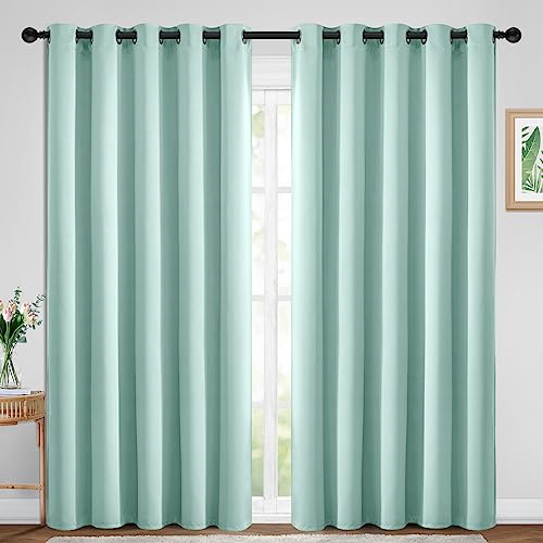 Yakamok Blackout Curtains Room Darkening Thermal Insulated Window Panels,Solid Grommet Top Drapes for Bedroom/Living Room(70Wx84L, Aqua, 2 Panels)
