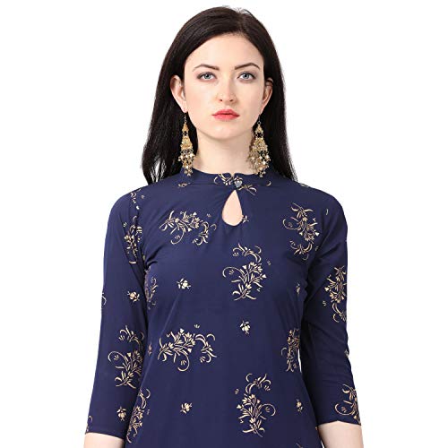 Image of NAINVISH Blue Color Crepe Stitched Kurti with Pant Set for Women
