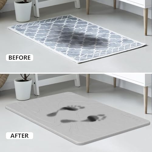 Image of SUTERA Rubber- Stone Bath Mat, Diatomaceous Earth Shower Rectangular Shape Mat, Non-Slip Super Absorbent Quick Drying Bathroom Floor Mat, Natural, Easy to Clean (Light Grey Wave)