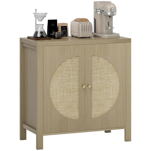HOMCOM Buffet Salon, Meuble de Rangement avec 2 Portes Effet rotin et étagère réglable, Style bohème, pour Salle à Manger et Cuisine, 75 x 38 x 77 cm,...