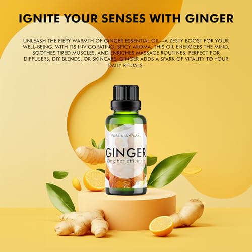 Image of Esslux Pure Ginger Oil - 100% Natural Therapeutic Grade Essential Oil for Lymphatic Massage, Belly Drainage, Hair Growth, Skin & Diffuser - 60 ML