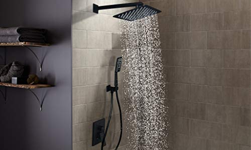 Esnbia Shower System, Shower Faucet Set for Bathroom with High Pressure 10" Rain Shower head and 3 Setting Handheld Shower Head Set, Pressure Balance Valve with Trim and Diverter,Matte Black