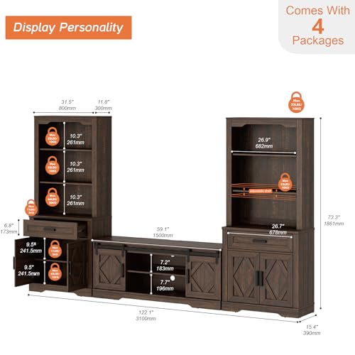 Image of WAMPAT Farmhouse Entertainment Center with Bookshelves for 65 inch TV