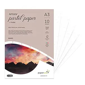 Artists' Pastel Papers 160GSM A3 Bianco (White) Unicolor Pack of 10 Sheets for Pastel, Artists Soft Pastel, Charcoal,Chalk Illustrators, Designers, fine Arts for Artists' & Amateurs