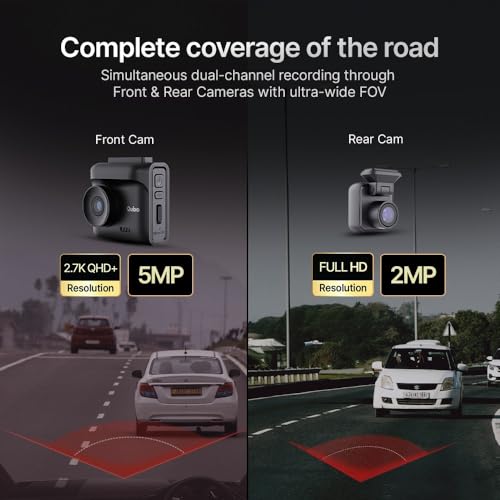 Image of Qubo Car Dashcam Pro 2.7K | Dual Channel | Hero Group | NightPulse Vision | 5MP QHD+ Front Wide 2MP FHD Rear | G-Sensor | 2 inch LCD | Built-in GPS, Wi-Fi, Mic | App | Up to 1TB Storage| Made in India