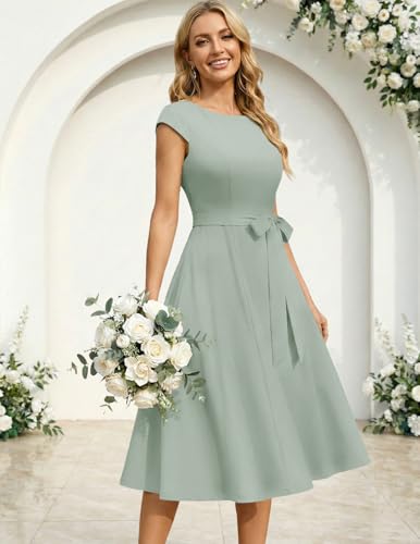 Image of DRESSTELLS Women's Cocktail Dresses, Formal Wedding Guest Modest Church Vintage Tea Party Midi Evening Dress