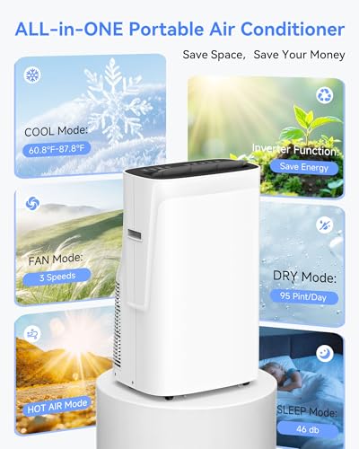 Image of 18000 BTU Portable Air Conditioners, AC Unit Portable with Dehumidifier & Heating, Quiet Portable AC for Bedroom, Window Vent Kit for Home Office, Inverter Air Conditioner Portable Cools 900 Sq.Ft