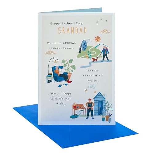 UK Greetings | Fathers Day Card for Grandad | Card for Dad Grandad Husband | Him Boys Men | Gardening Walking Reading Design | With Envelope | 14.9 x 22.9 cm