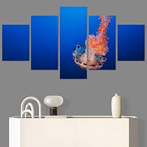 SIGNWIN 5 Panel Canvas Wall Art Group Jellyfish...
