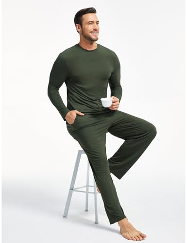 Image of GYS Bamboo Viscose Men's Pajama Sets Long Sleeve Plaid Loungewear Sets with Pockets