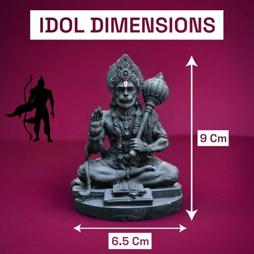 Image of RIANZ Resin Hanuman Ji Idol for Car Dashboard, Home & Office Desk - Bajrang Bali Murti for Protection from Negative Energy, Good Luck, Success and Prosperity (Black), 9 cm
