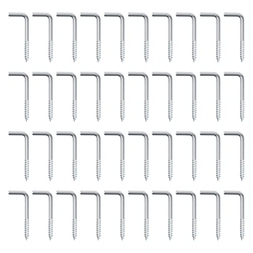 100 pcs Ganchos de Tornillo en L Acero Inoxidable Tornillo Ganchos en Forma de L Ganchos en L de Acero Galvanizado Ganchos de Tornillo para Gancho con Rosca para Colgar en Interiores y Exteriores