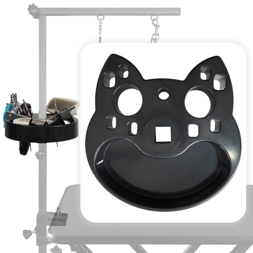 Image of Pet Grooming Organizer for Scissors Brushes and Tools Holder - Portable Rotatable Dog Grooming Table and Arm Stand Tools(Black Cat Head)