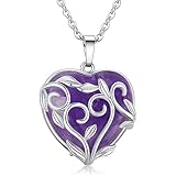 XIANNVXI Heart Necklaces for Women Flower Leaf Wrapped Heart Pendant Necklace Amethyst Crystal Necklace Natural Real Gemstones Reiki Jewellery for Women