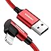 Produktbild UGREEN Lightning Ladekabel 90 Grad, 2M, MFi Lightning USB Kabel Winkerstecker Nylon kompatibel mit iPhone 12, SE, 11, X, XR, XS, 8, 7, 6, iPad 2020, iPad 2019, AirPods Pro Ladecase usw. (Rot)
