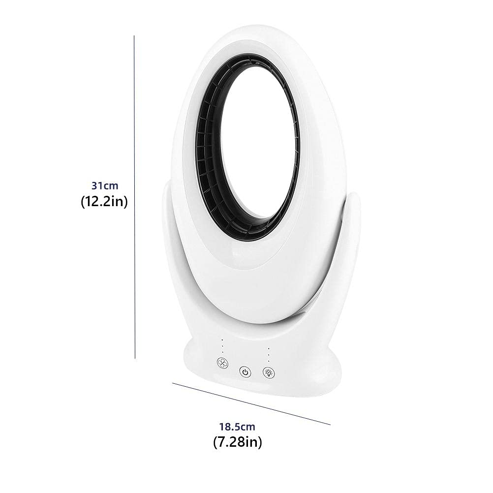 Ventilatore da scrivania silenzioso senza pale, 6 velocità, ricarica USB, bianco