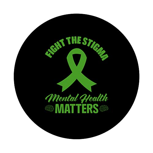 Green Ribbon Fight The Stigma Mental Health Awareness PopSockets Swappable PopGrip, Black - Image 3