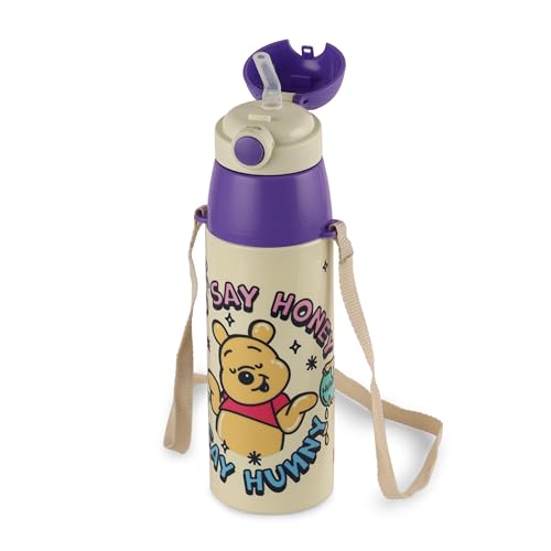 Image of CELLO Kidzbee Orb 400 Inner Steel Insulated Water Bottle 380 ml, Purple | 3D Touch & Feel Hunny Bear Design, Leakproof Flip Top Spout, Easy to Carry, Cold Water Bottle for Kids School