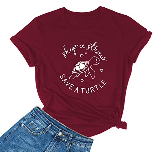 MIMOORN Women's O Neck Graphic Funny Short Sleeve T Shirt Cute Tops Tees Wine Red XX-Large