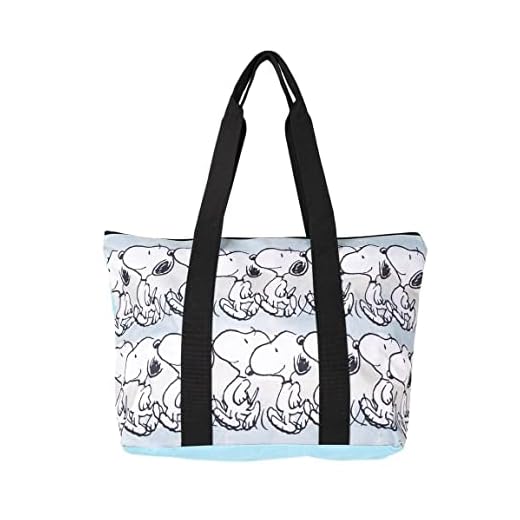 Bolsa de Playa de Snoopy - Cierre de Cremallera - 47 x 33 x 15 cm - Bolsa de Tela con Asas Largas - Diseño Impreso en Loneta - Producto Original Diseñado en España