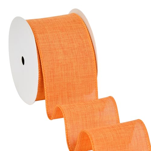 Ribest Orange Linen Wired Ribbon, 2.5 in 10 Yd