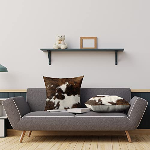 Sanwarm Throw Pillow Covers Home Decor Set Of 4 Pillow Cases Decorative 18 X 18 Inches Outdoor Cushion Couch Sofa Pillowcases, Cowhide Cow Brown Animal Deep #TOP4