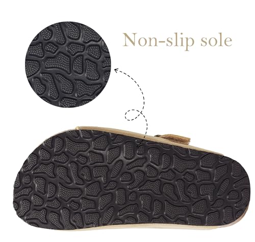 Image of ZUSERIS Kids Toddler Sandals Boys Girls Summer Slides | Soft Cork Footbed, Non-slip,Adjustable Straps,Comfort Suede Leather,Lightweight