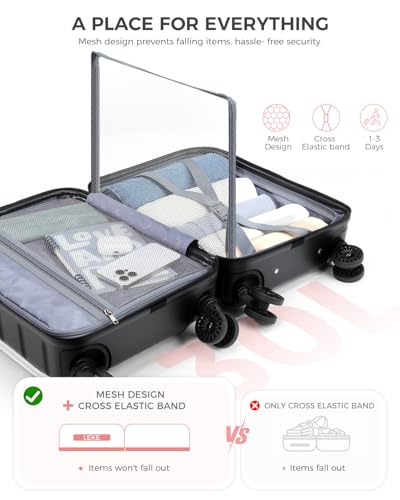 Lekebobor 18 Inch Carry On Luggage Airline Approved, Hybrid Soft Hard Shell Travel Suitcase with Removable Spinner Wheels, TSA Lock, Front Pocket for Women, Black4