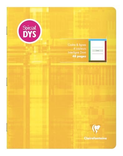 Clairefontaine 37528C - Cahier d’écriture special Dys piqué 17x22cm 48 pages cadre & lignes 4 couleurs Interligne 2 mm