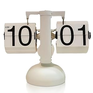 HERCHR Horloge à Rabat Rétro, Horloge Numérique Rabattable, Horloge De Bureau à Rabat Au Design Vintage, Horloge De Table à Piles, Horloge à Rabat Numérique avec Horloge à Engrenage Interne(Blanc)