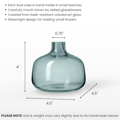 Torre & Tagus Belle Light Blue Mouth Blown Art Glass Vase for Flowers - 4" Tall Unique Flower Vase, Clear Handmade Bottle Vase for Home Decor, Bud Vase as Decorative Shelf Decor or Wedding Gift by Torre & Tagus - Used condition - Image 3