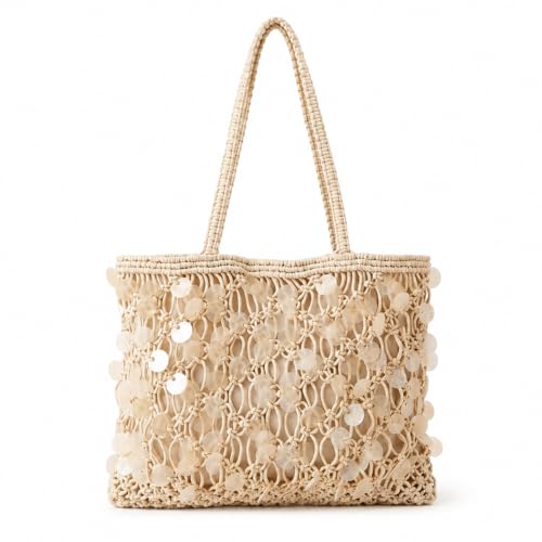 Bolso de playa tejido para mujer, grande y bohemio miniatura 1