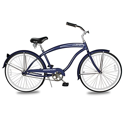 MICARGI Rover GX Lightweight Beach Cruiser Bike for Men, Adult 26 Inch Wheels,Featuring Steel Step-Over Step Through Steel Frame, Single Speed Hybrid Bike, Complete Cruiser Bikes, Dark Blue