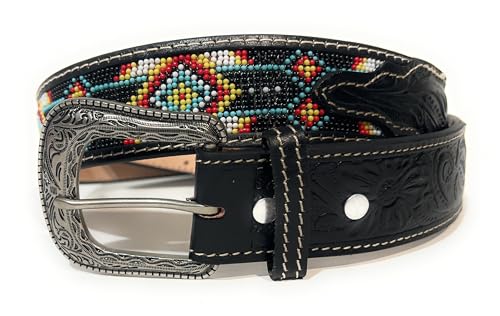 Generic 1 3/4"" Wide Genuine Leather Beaded Western Style Belt, Cowboy Cowgirl Rodeo Beaded Western Belt2