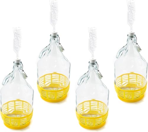 WysKonT - Juego de 4 Globos de Cristal de 5 litros con Cierre de Clip, para Vino