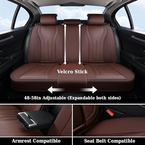 Image of Coverado Front and Back Car Seat Covers, Leather Seat Cover for Cars, Automotive Seat Cover Full Set, Waterproof Universal Seat Cover, Luxury Car Seat Protector Seat Cushion Fit Most Cars, Coffee
