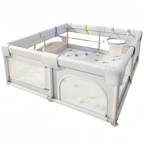 RoastMe子供用ベビーサークル、設置無料、折りたたみ式ベビーサークル、赤ちゃん、屋内、屋外クロール、幼児用ガードレール、遊び場、折りたたみ式ベビーフェンス、組み立て不要、ソフトベビーフェンス、メッシュスクエア、ゲート付き、ベビーソフトラウンド、収納袋付